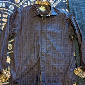 Robert Graham Framed Hat Jacquard Blue dress shirt size XL